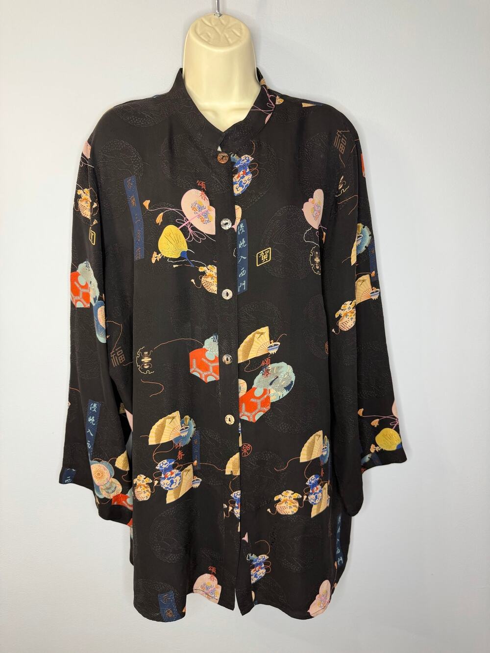 Citron Santa Monica Vintage Silk Blouse Japanese Asian Artsy Relax Women's 1X